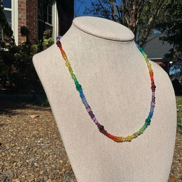 Natural Gemstone Beaded Necklace with 14kt solid gold clasp - Picture 3 of 15